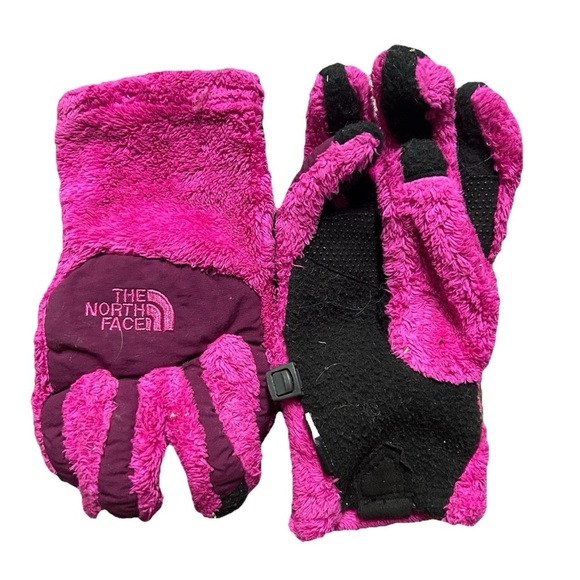 Girls The North Face Pink Faux Fur Gloves Size Medium - Picture 2 of 3